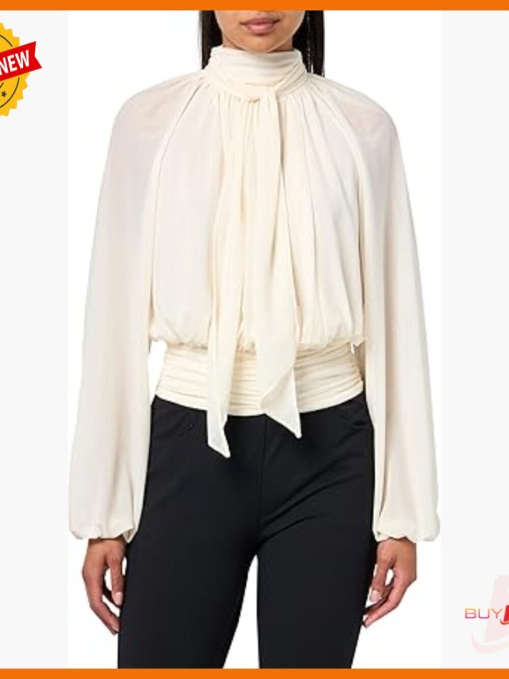 Cropped Blouse High Neck Draped Asymmetrical Front Full Sleeves